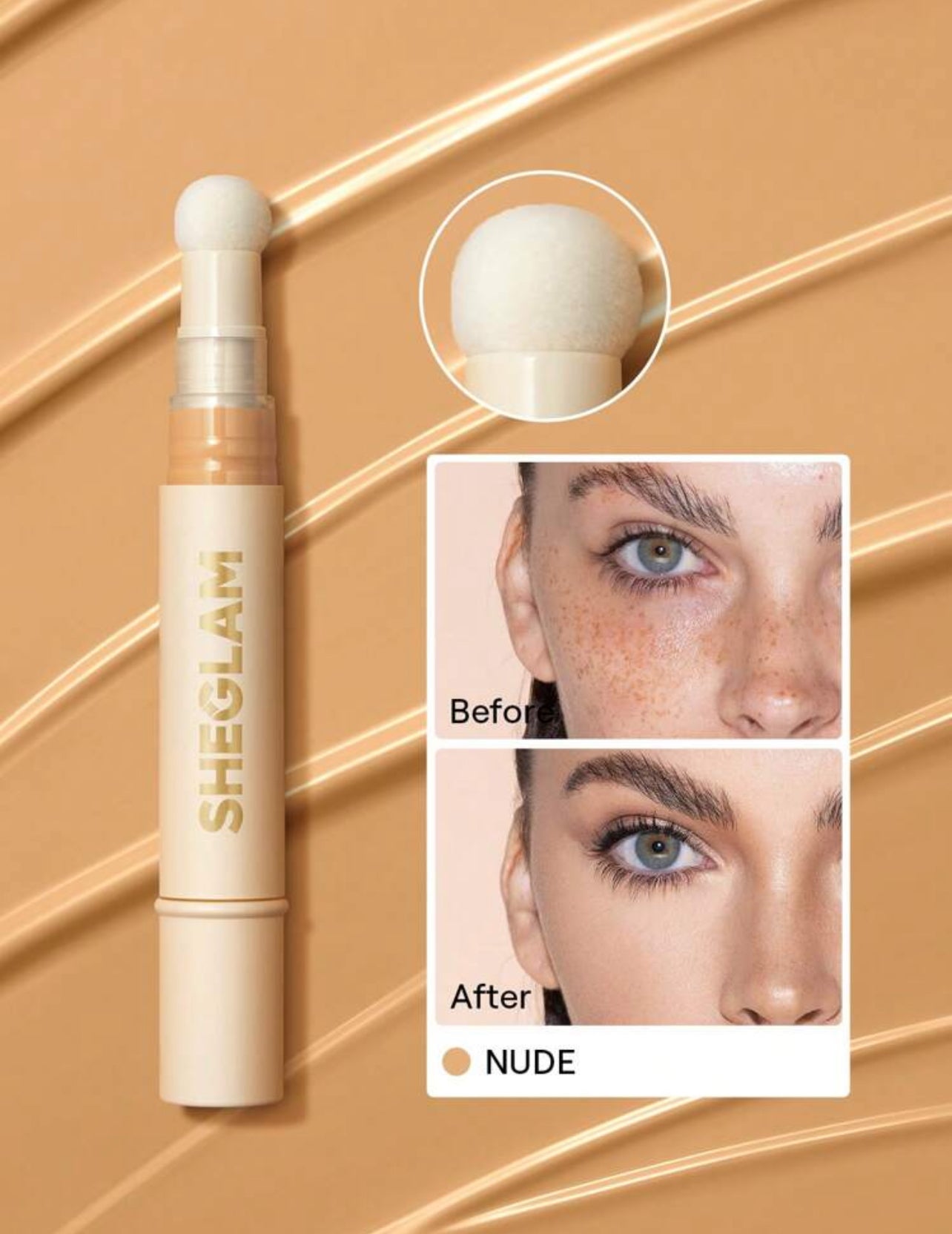 SHEGLAM Skin Enhancing Liquid Concealer – Golden & Nude & Shell -Sponge Tip - MK4154