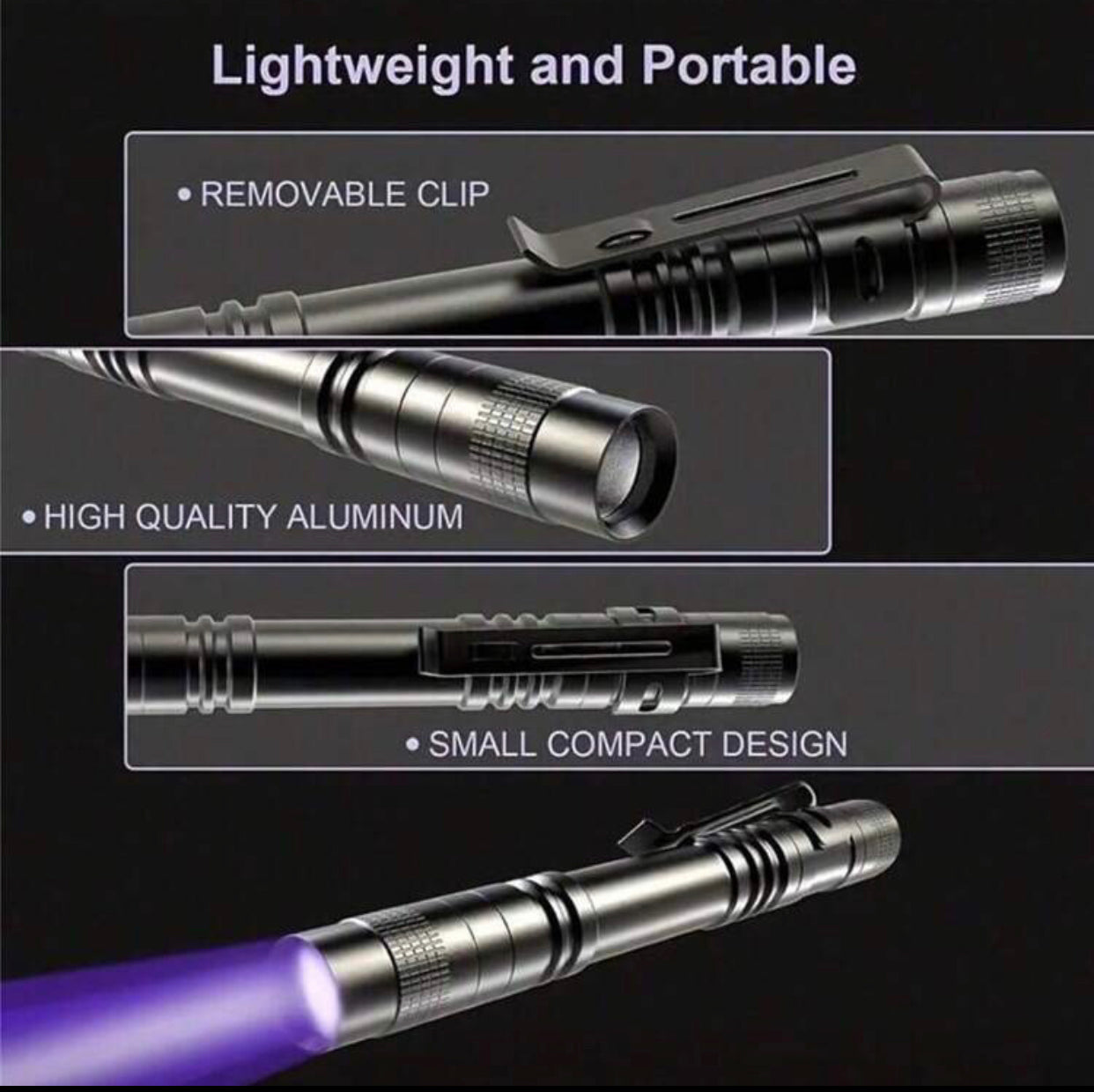 1pc 395nm UV Flashlight – Portable Laser Pen for Leak Detection, Dry Spots, Invisible Ink, Insects & Jewelry Making