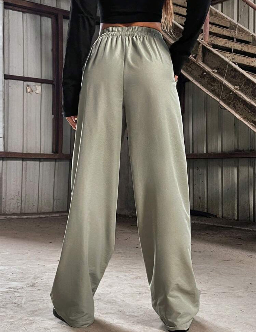 Flirla Women’s High Waist Drawstring Wide Leg Pants