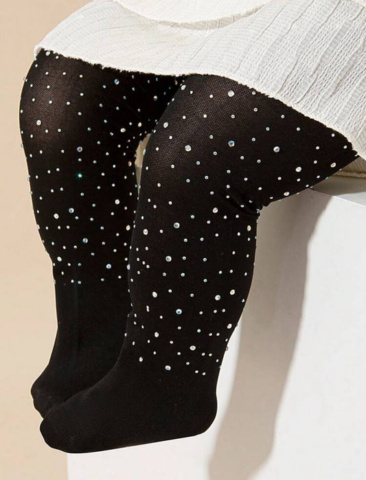 1pc Girls’ Black Shiny Leggings – Gemstone Embellished, Daily & Holiday Wear