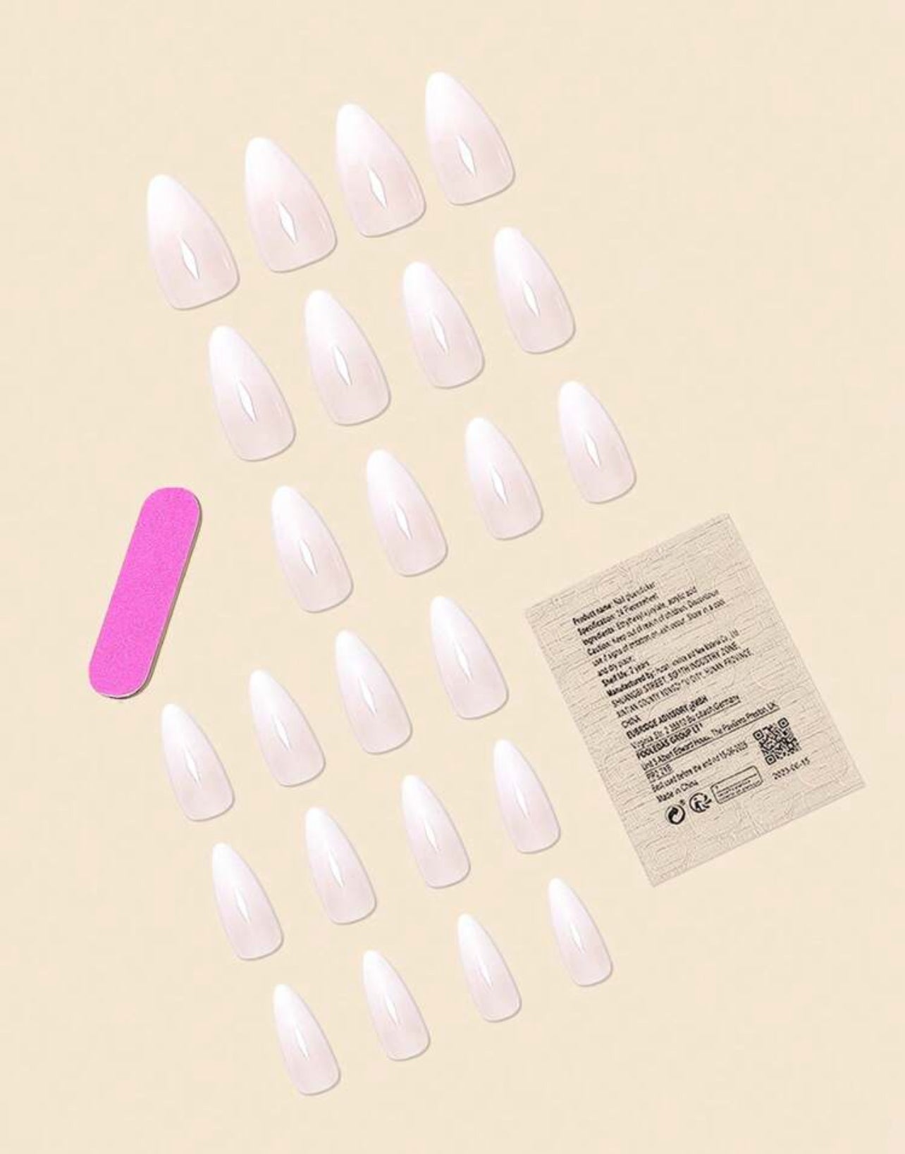 24pcs Waterdrop Gradient Press-On Nails – White to Pink Cone-Shaped Nails with Jelly Glue & Nail File - DI6015 - DI6016