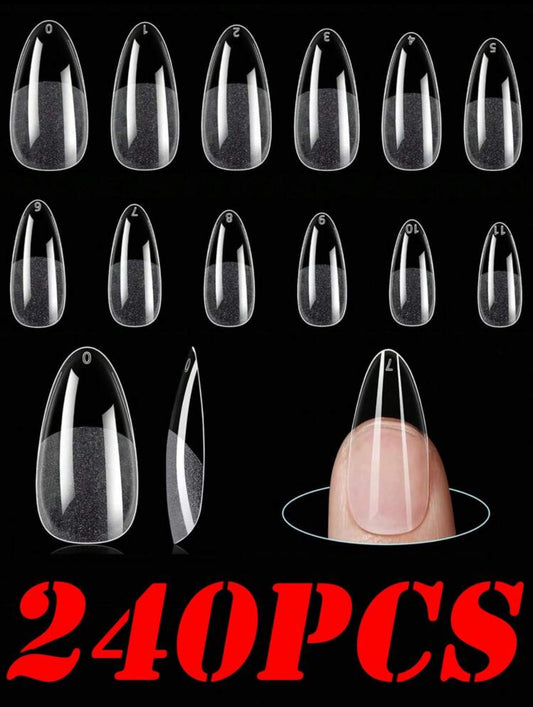 Soft Almond Press-On Nails Set – 240pcs + 120pcs | 12 Sizes | Semi-Matte Reusable Gel Acrylic Tips - DI6075