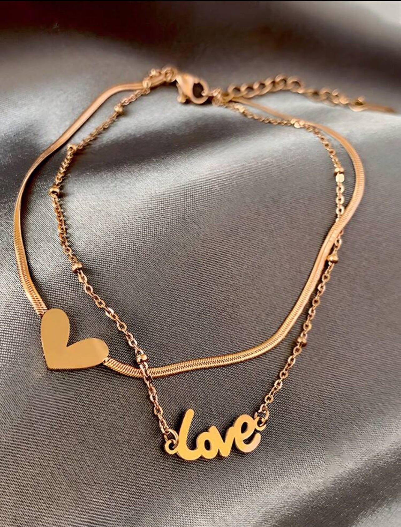 High-Quality Double-Layer “Love” Anklet – Titanium Steel, 18K Gold Plated Letters, Minimalist Design