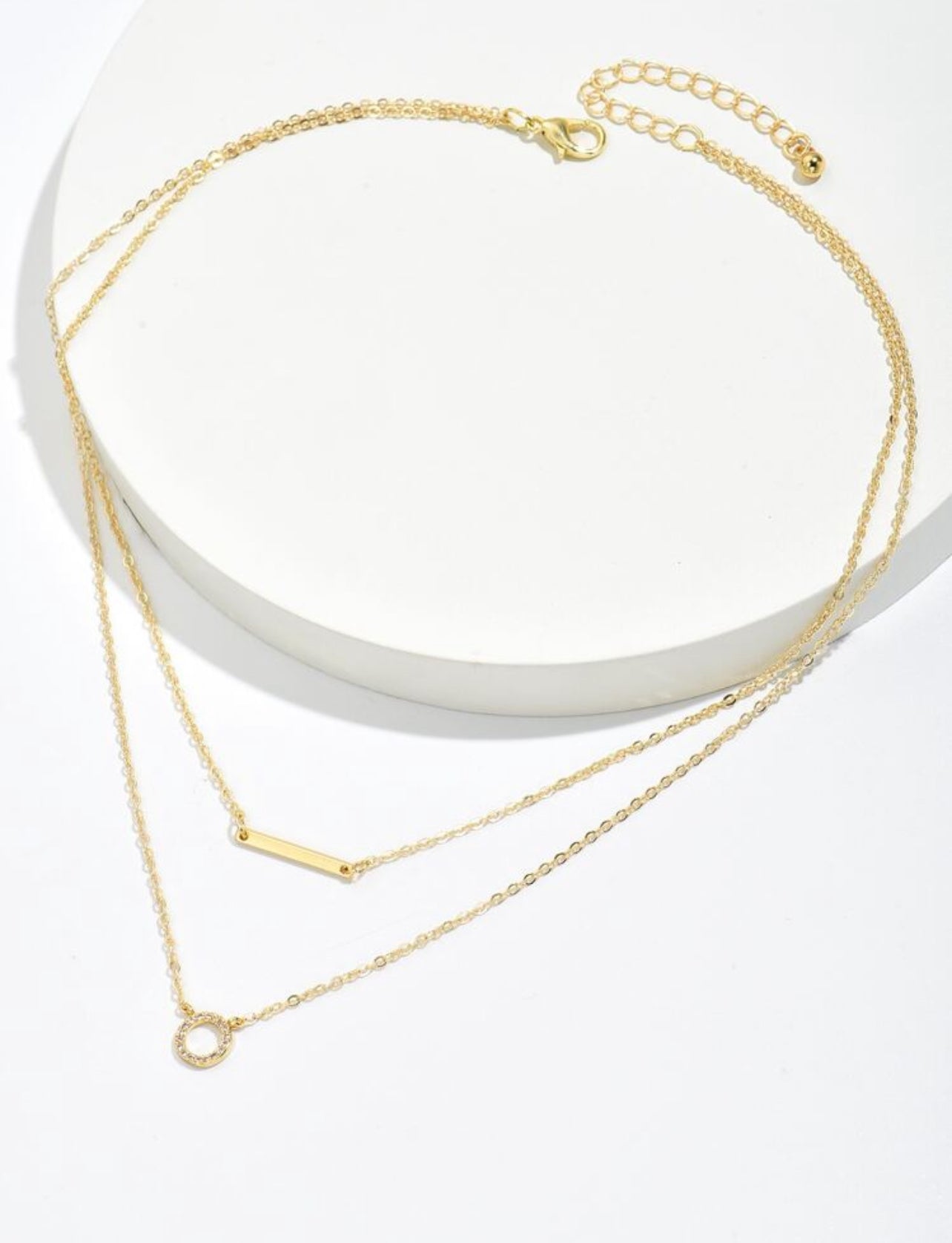 1pc Geometric Pendant Layered Necklace with Rhinestone – Stainless Steel Jewelry