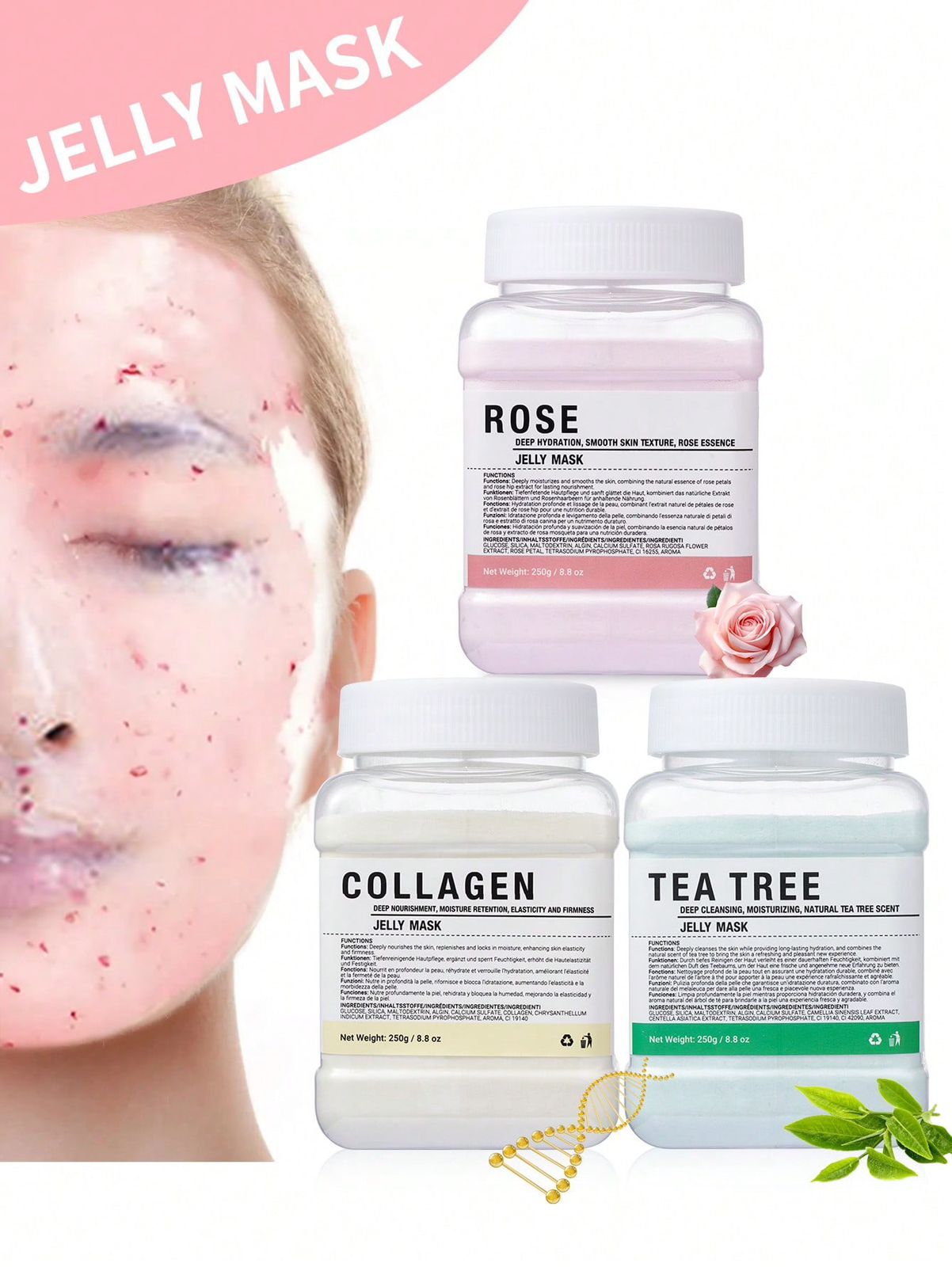 Gel Face Mask Powder with Rose, Tea Tree & Collagen – Hydrating & Skin-Enhancing