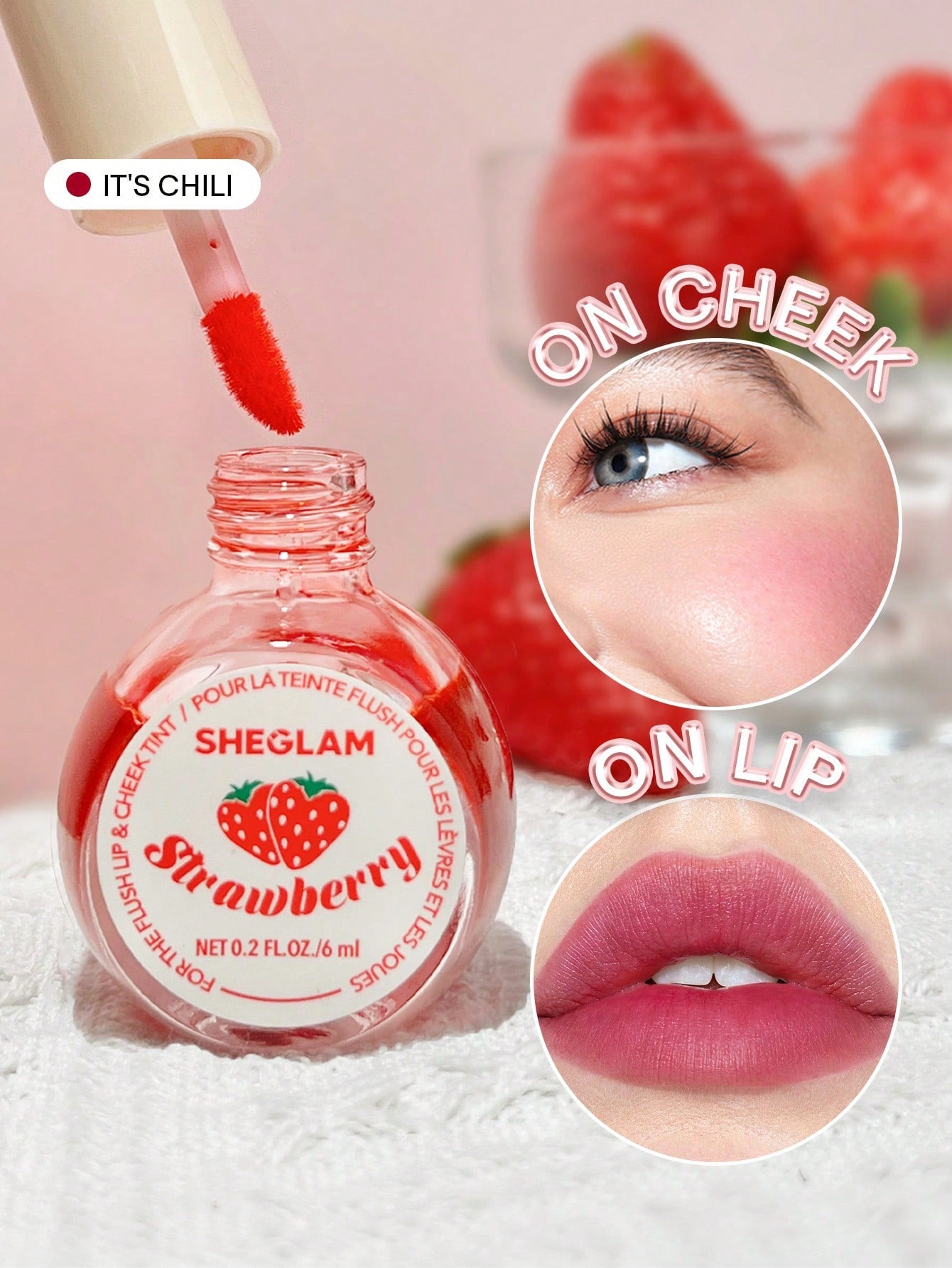 SHEGLAM Fruity Liquid Lip & Cheek Tint – Long-lasting Matte Pink