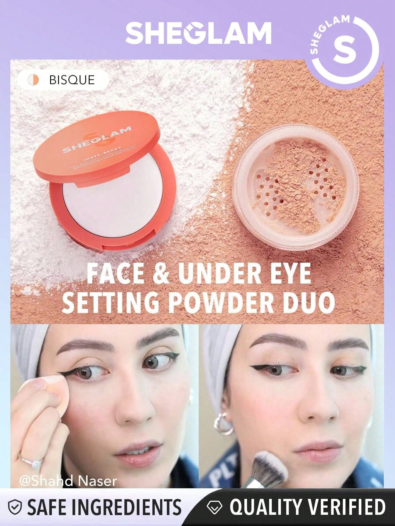 SHEGLAM Insta-Ready Face & Under Eye Setting Powder Duo – 2-in-1 Brightening & Matte Waterproof Powder