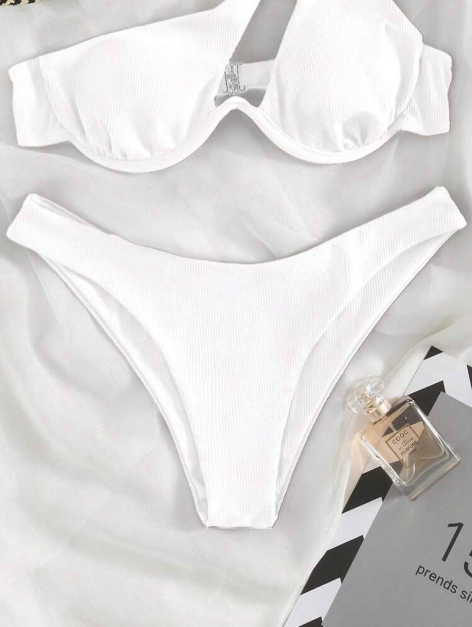 SHEIN Swim Summer Beach Rib Underwire One Shoulder Bikini Set - MH1124