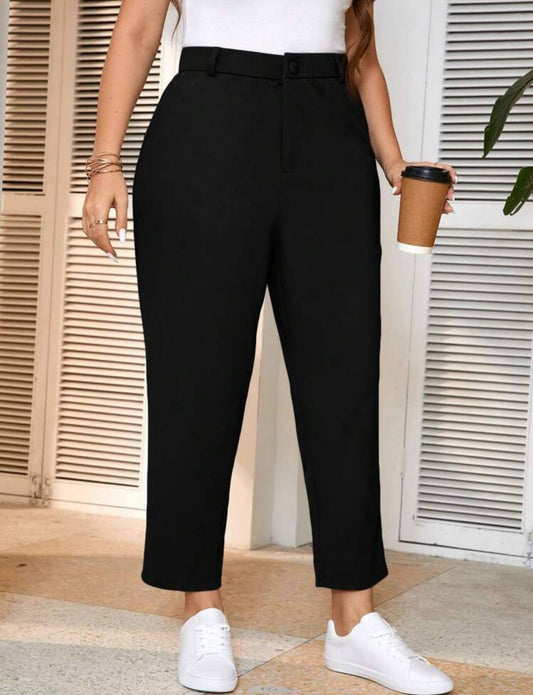 SHEIN Frenchy Plus Size Women’s Solid Color Tapered Ankle Pants – Casual & Workwear Essential - MH1115