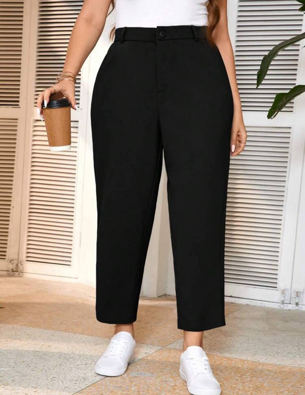SHEIN Frenchy Plus Size Women’s Solid Color Tapered Ankle Pants – Casual & Workwear Essential - MH1115