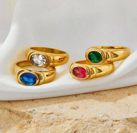 Vintage Waterproof Aventurine Stone Ring for Women – Gold Color