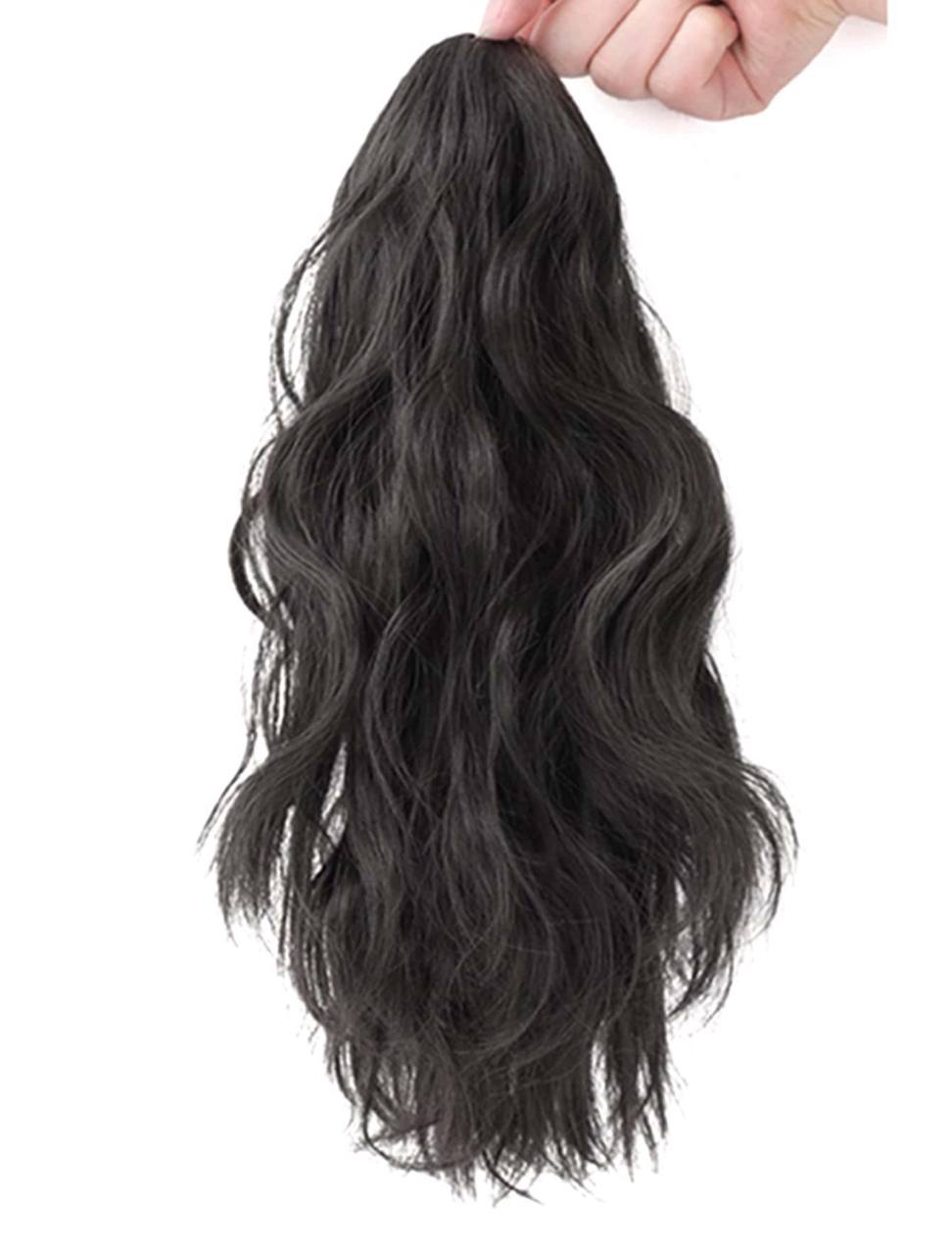 1pc Claw Clip Water Wave Ponytail with Big Curls – 16 Inches, Brown/Black Mix Synthetic Hair Extension