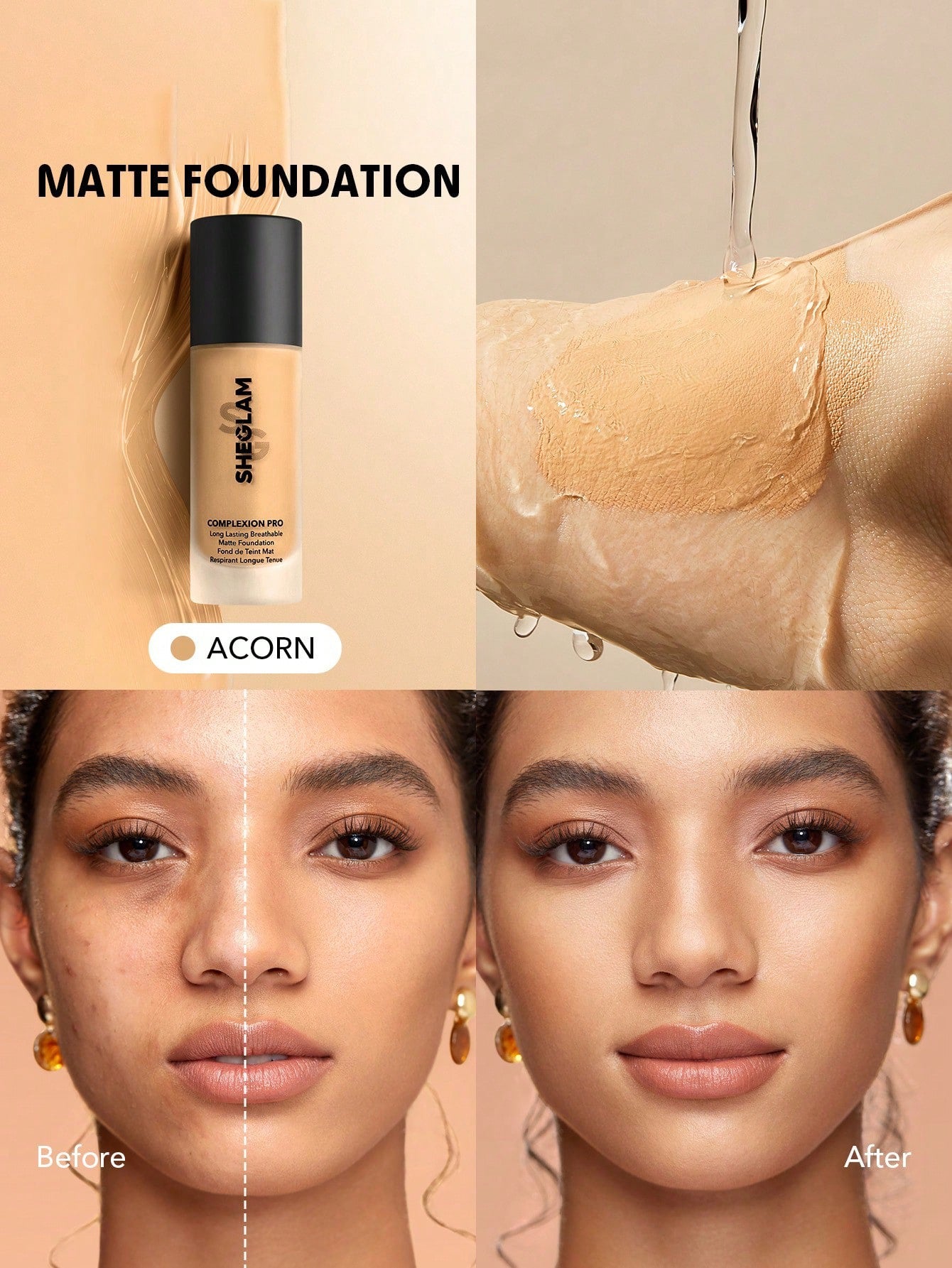 SHEGLAM Long-Wear Matte Foundation – Oil Control & Full Coverage