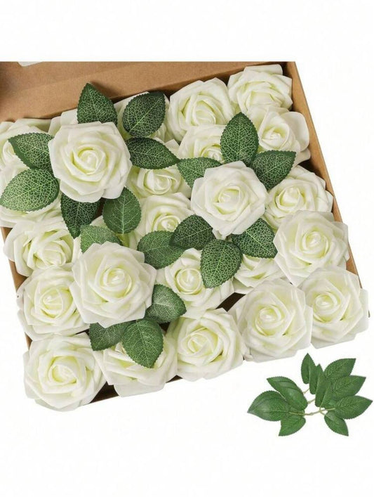 5/10/15/20/25/30pcs Realistic Artificial Roses with Stem & Leaves – DIY Wedding & Event Décor