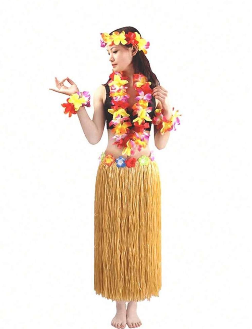 156pcs Hawaiian Style Table Skirt Decoration Set – Fringe Skirt, Artificial Leaves, Hibiscus Flowers & Honeycomb Décor
