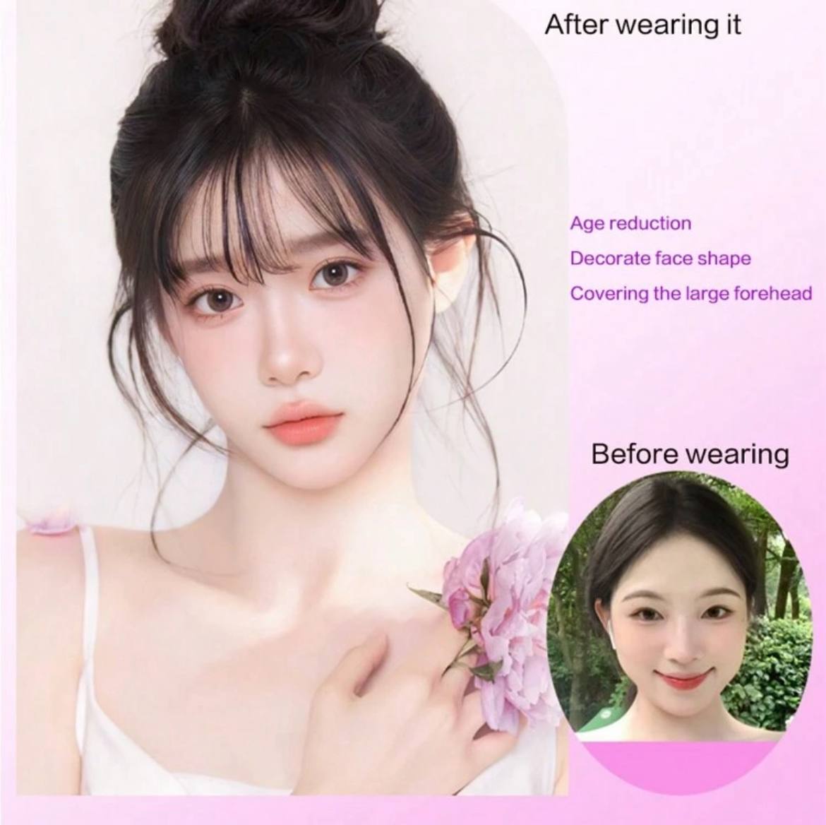 Clip-In Bangs – Front Neat Black/Brown Synthetic Hairpiece, Heat-Resistant Fake Wig Bangs for Women