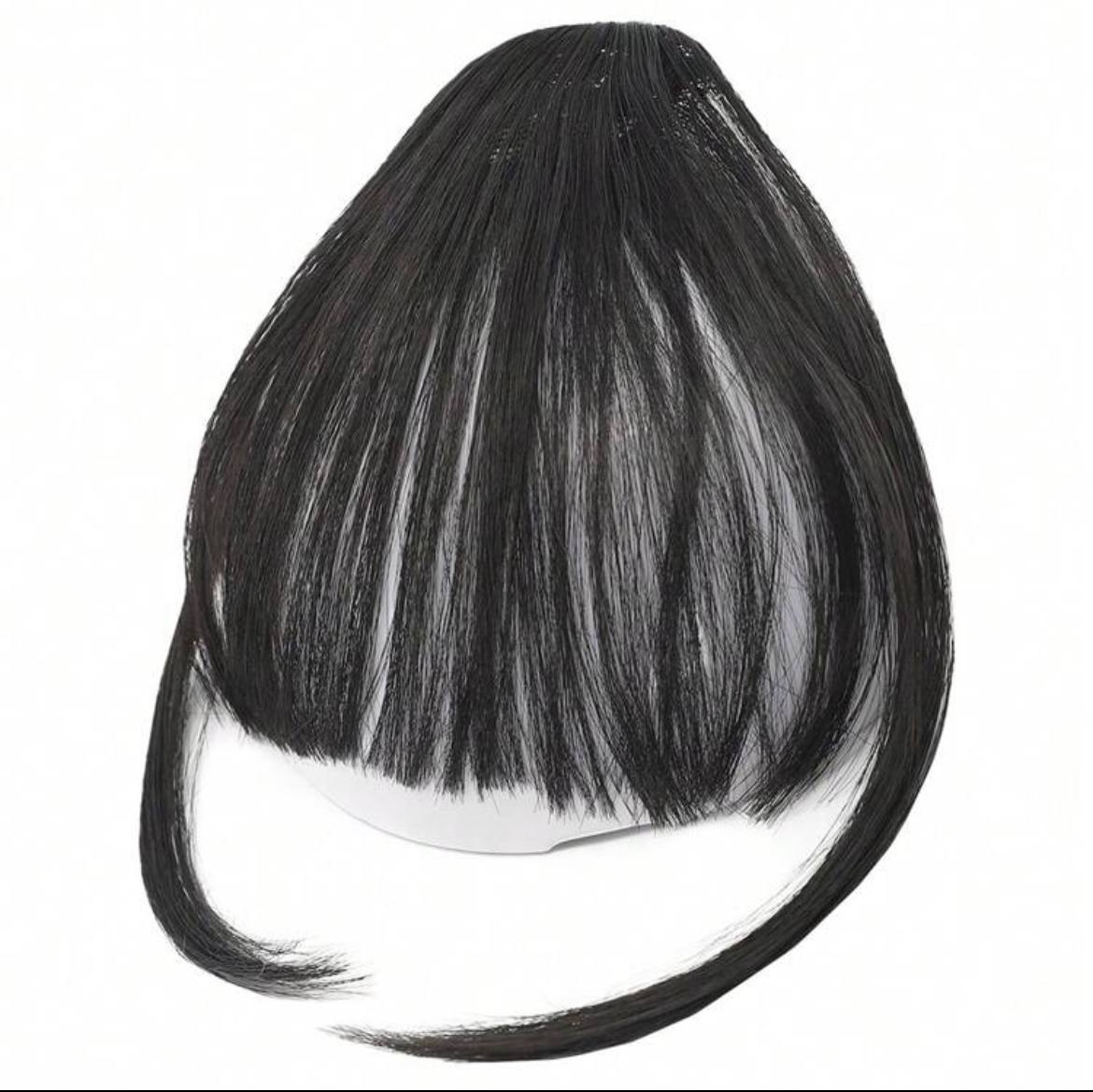 Clip-In Bangs – Front Neat Black/Brown Synthetic Hairpiece, Heat-Resistant Fake Wig Bangs for Women