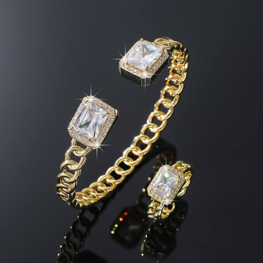 Trendy Gold Stainless Steel Bracelet & Ring Set S1