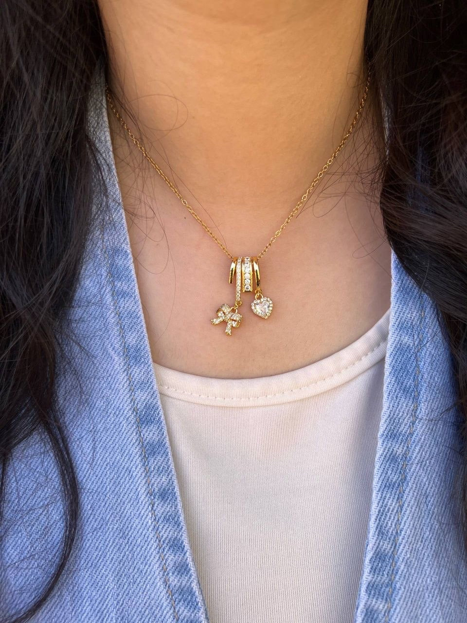 Stainless Steel Necklace – Pure 316 with Gold-Plated Pendant & Zircon Stones S1