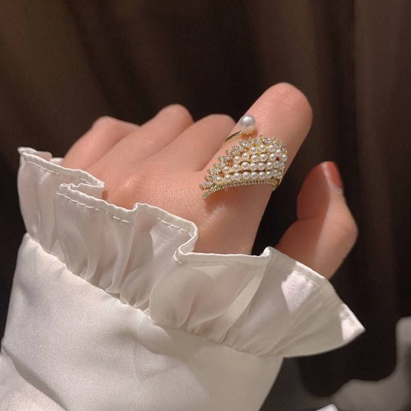 Gold Plated Free Size Ring with Zircon Stones     S1