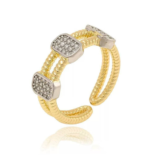 Gold Plated Free Size Ring with Zircon Stones     S1