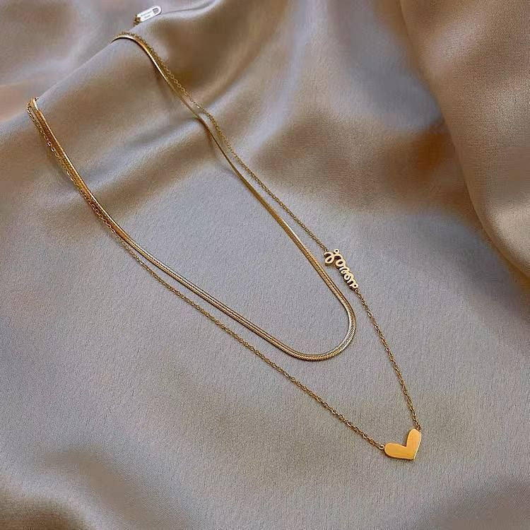 Pure 316 Stainless Steel Necklace – Double Heart & Love Design S1