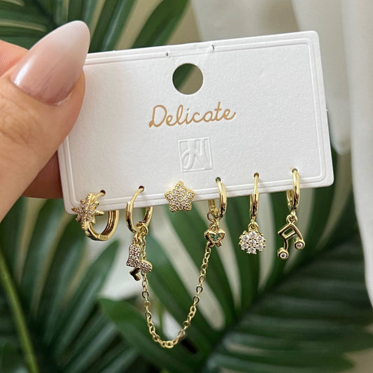 Set of 6 Chinese Gold Plated Zircon Stud Piercings – On Card