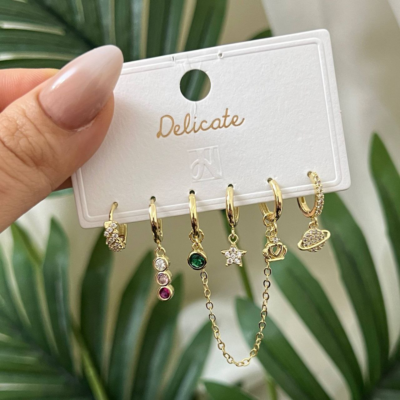 Set of 6 Chinese Gold Plated Zircon Stud Piercings – On Card