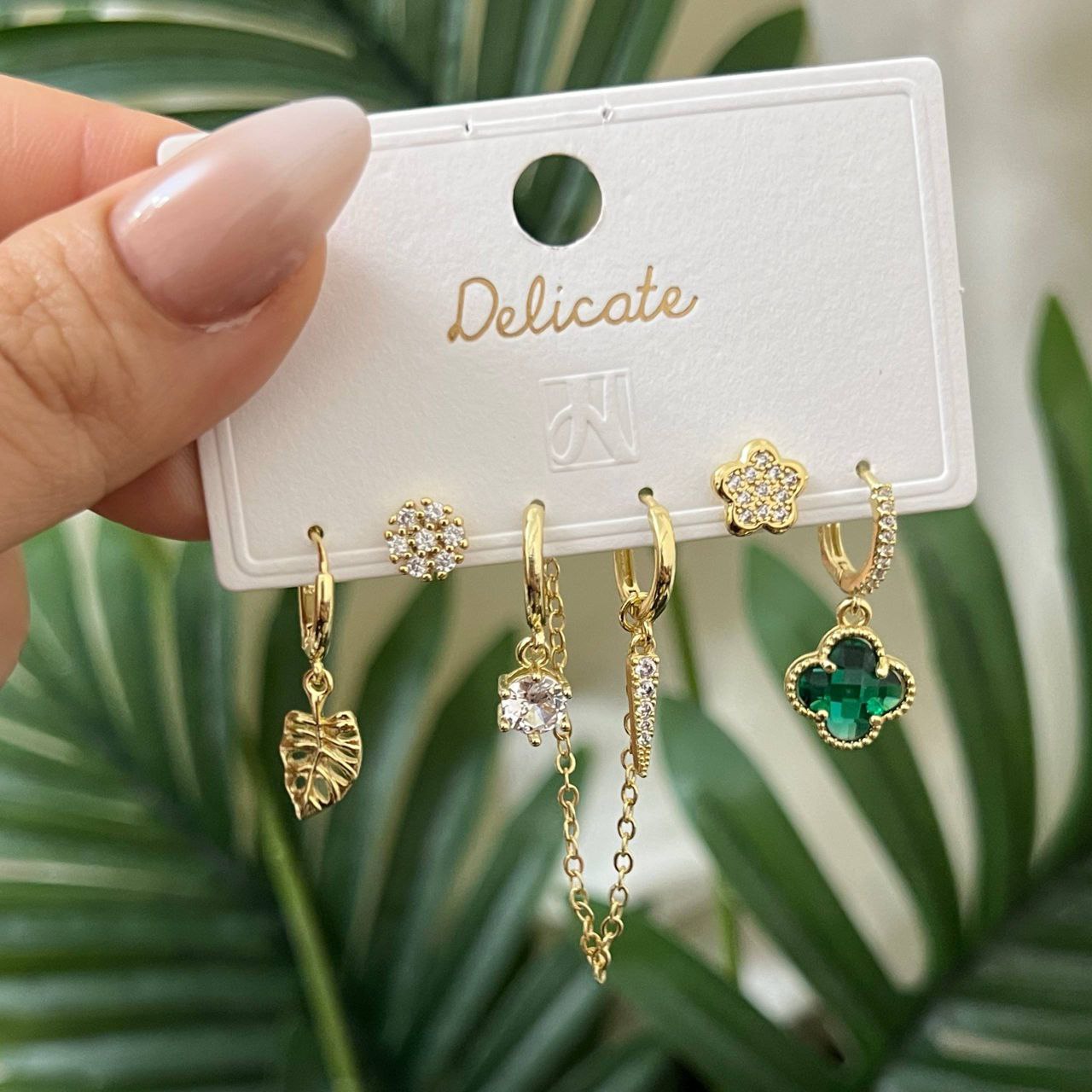 Set of 6 Chinese Gold Plated Zircon Stud Piercings – On Card