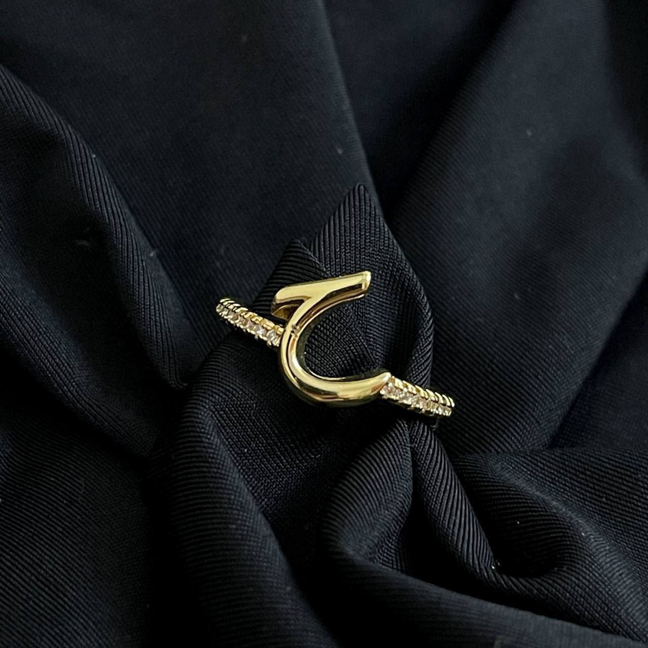 Arabic Letter Ring – Gold Plated, Free Size with Zircon Stones S1