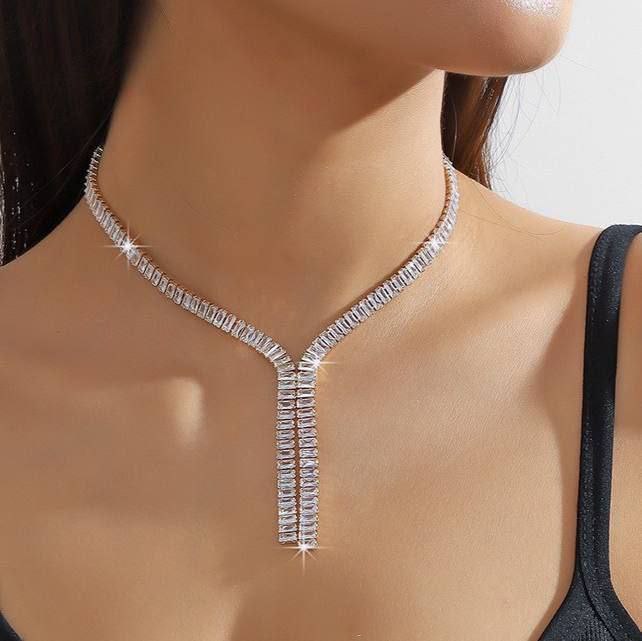 Baguette Necklace – Chinese Gold Plated with Zircon Stones S1