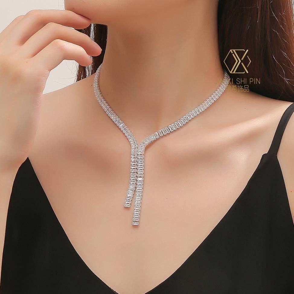 Baguette Necklace – Chinese Gold Plated with Zircon Stones S1