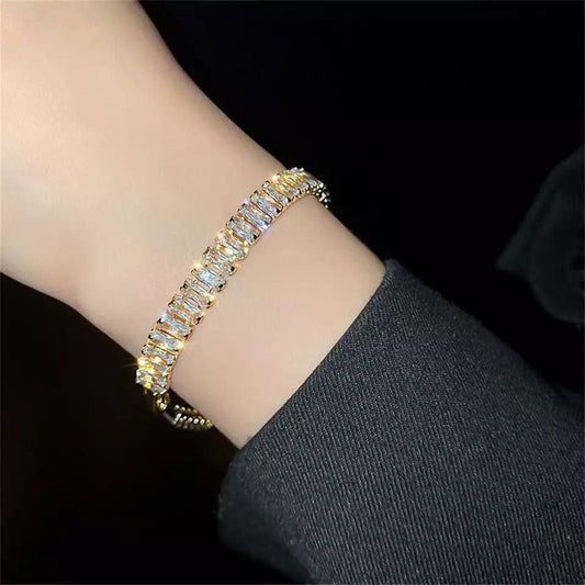 Large Baguette Bracelet – Chinese Gold Plated with Genuine Zircon Stones S1