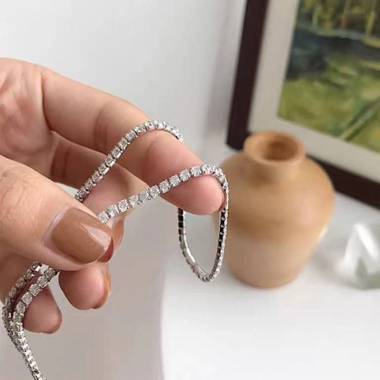 Tennis Necklace – Chinese Gold Plated with 3mm Zircon Stones, 40cm Length S1