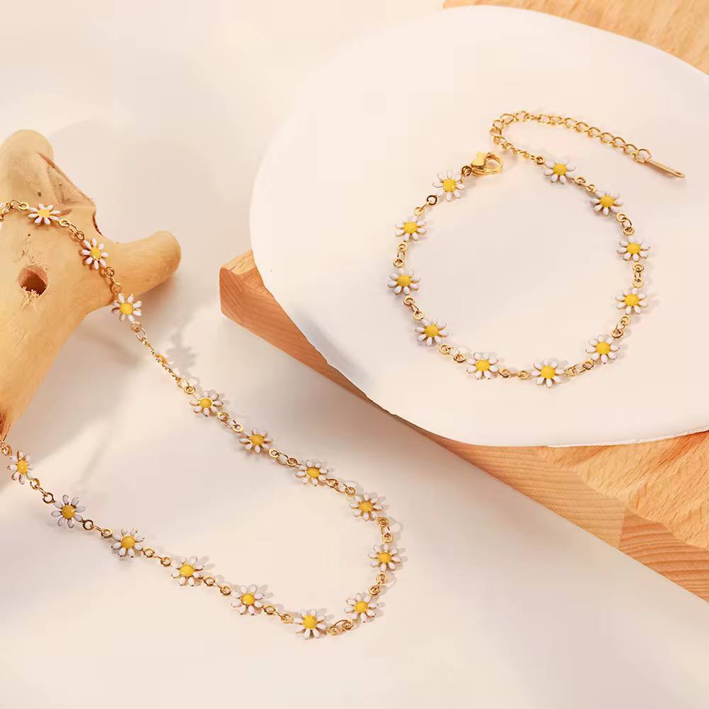 Full Sunflower Set – Pure 316 Stainless Steel (Necklace + Bracelet) S1