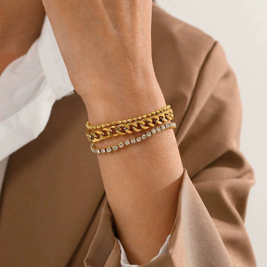 Grommet 3-Layer Bracelet – Pure 316 Stainless Steel by Infinity with Tennis Zircon Stone S1