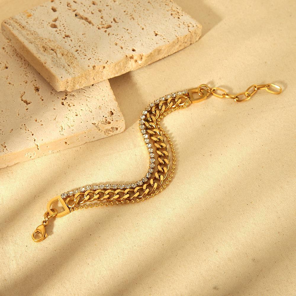 Grommet 3-Layer Bracelet – Pure 316 Stainless Steel by Infinity with Tennis Zircon Stone S1