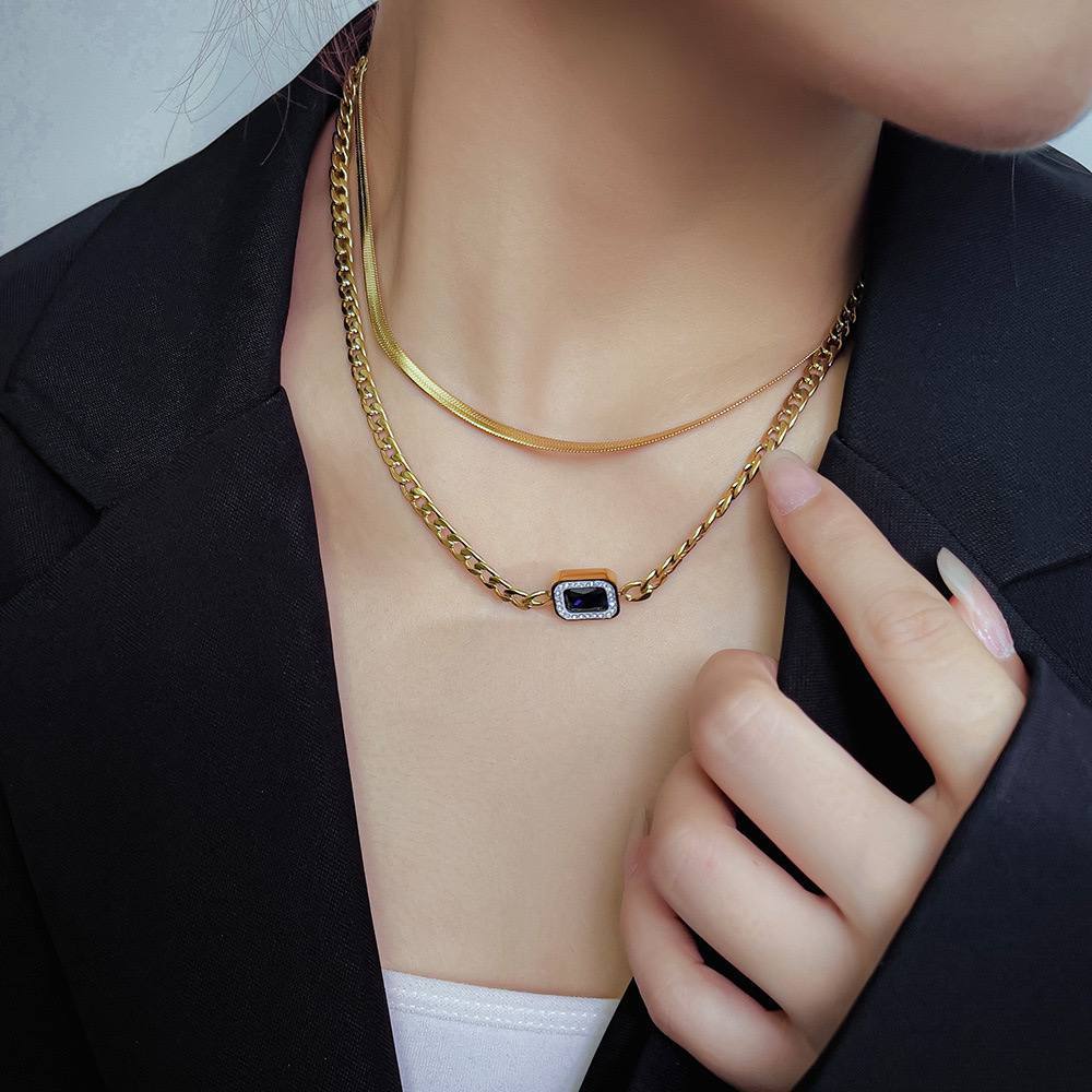 2-Layer Necklace – Pure 316 Stainless Steel with Blue Stone S1