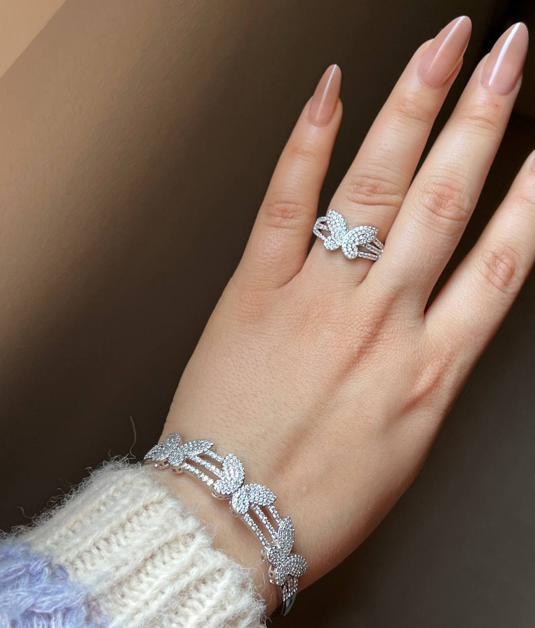 Bracelet & Ring Set – Gold Plated with Zircon Stones (Free Size) S1