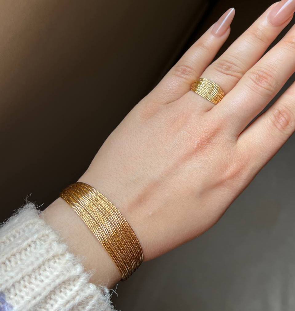 Bracelet & Ring Set – Gold Plated with Zircon Stones (Free Size) S1