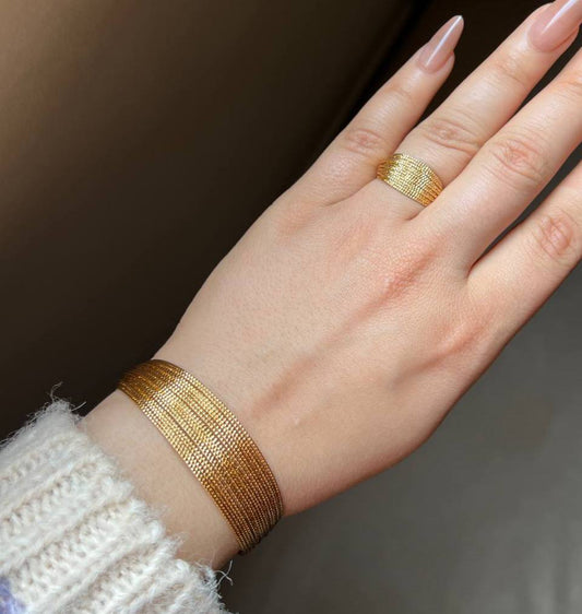 Bracelet & Ring Set – Gold Plated with Zircon Stones (Free Size) S1