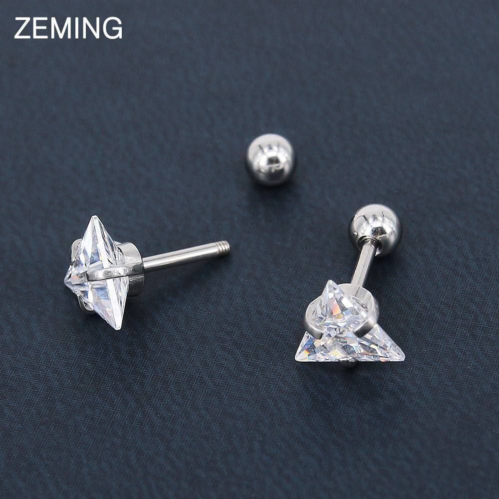Triangle Piercing – Pure 316 Stainless Steel with Zircon Stone S1