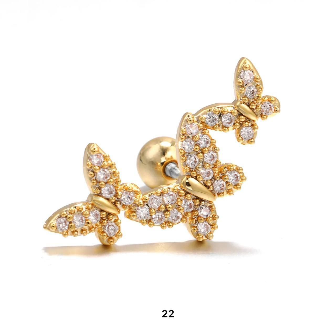 Bar Back Piercing – Pure 316 Stainless Steel with Zircon Stones S1