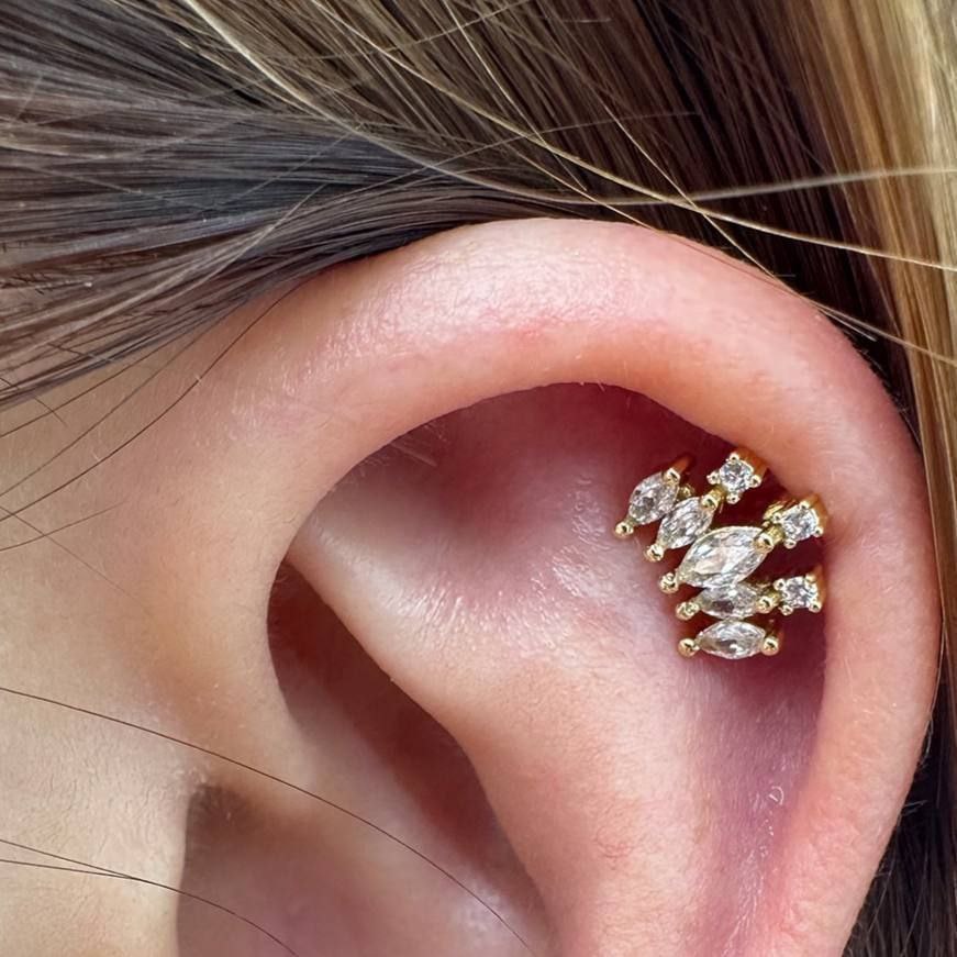 Bar Back Piercing – Pure 316 Stainless Steel with Zircon Stones S1