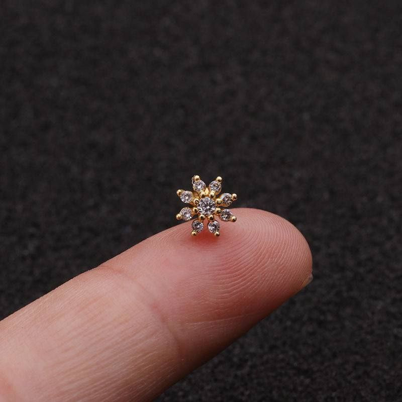 Bar Back Piercing – Pure 316 Stainless Steel with Zircon Stones S1