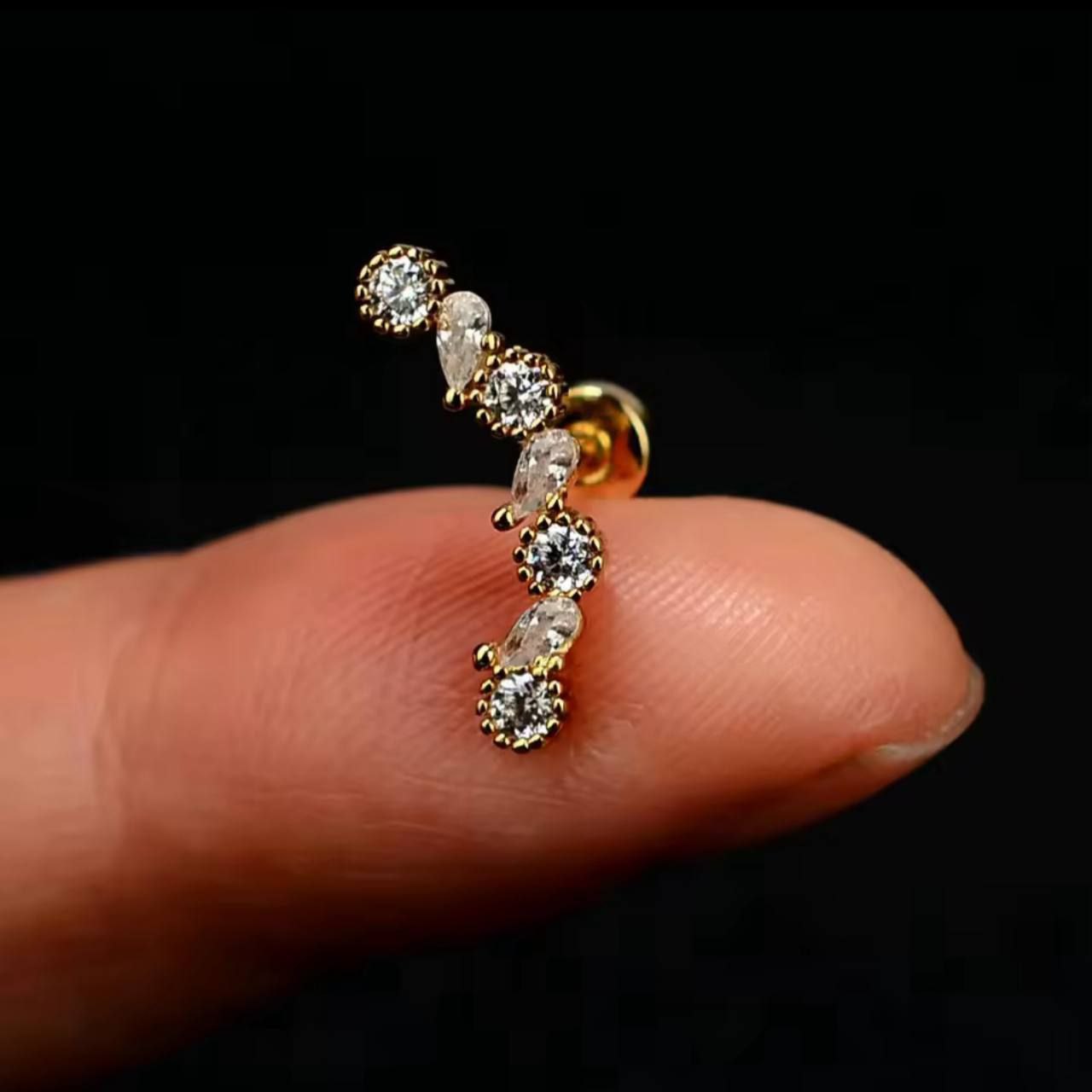 Bar Back Piercing – Pure 316 Stainless Steel with Zircon Stones S1