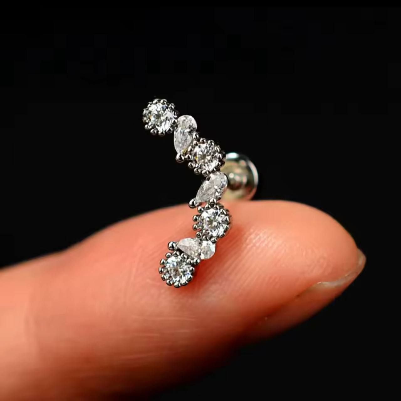 Bar Back Piercing – Pure 316 Stainless Steel with Zircon Stones S1