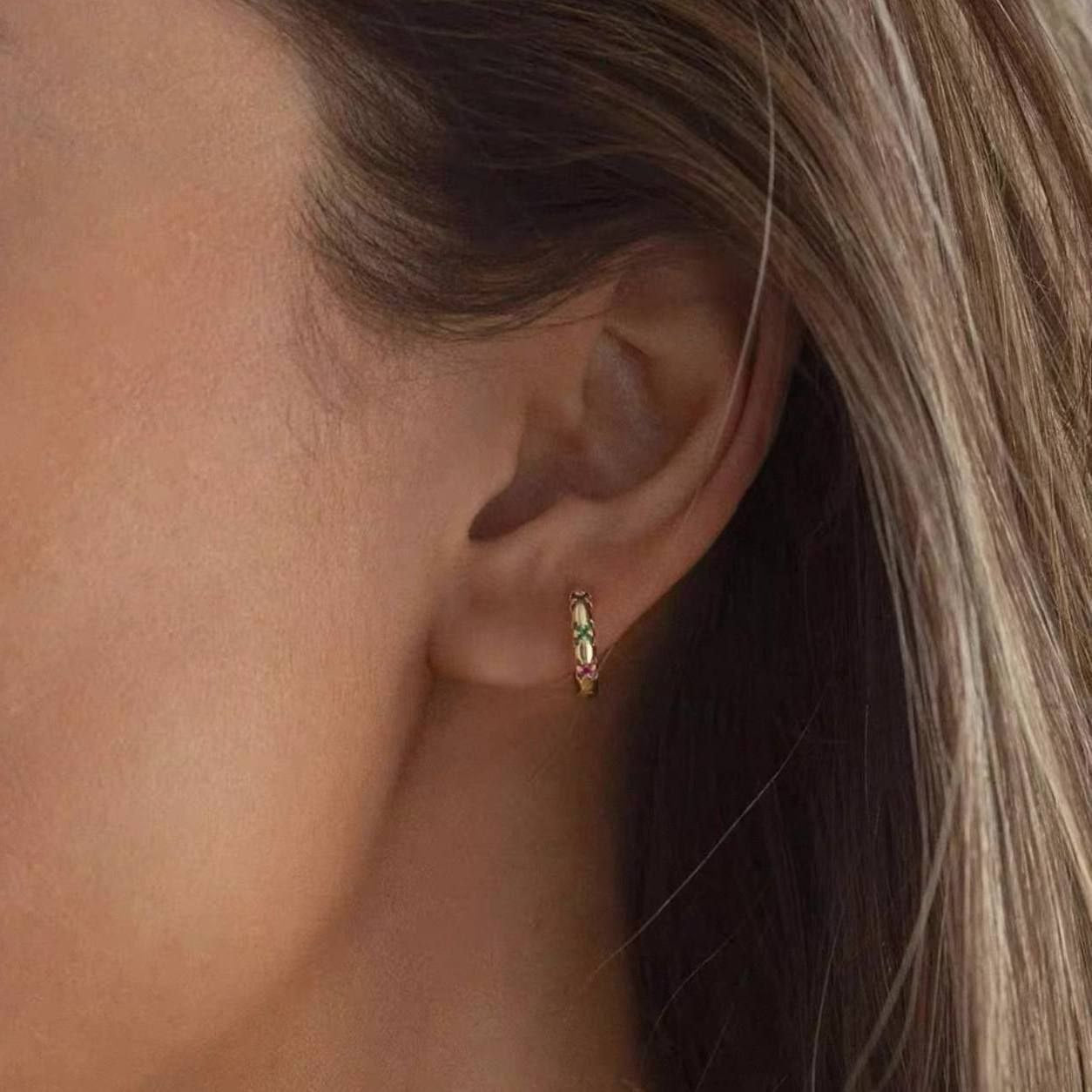 Bar Stud Piercing – Pure 316 Stainless Steel with Colored Zircon Stones S1