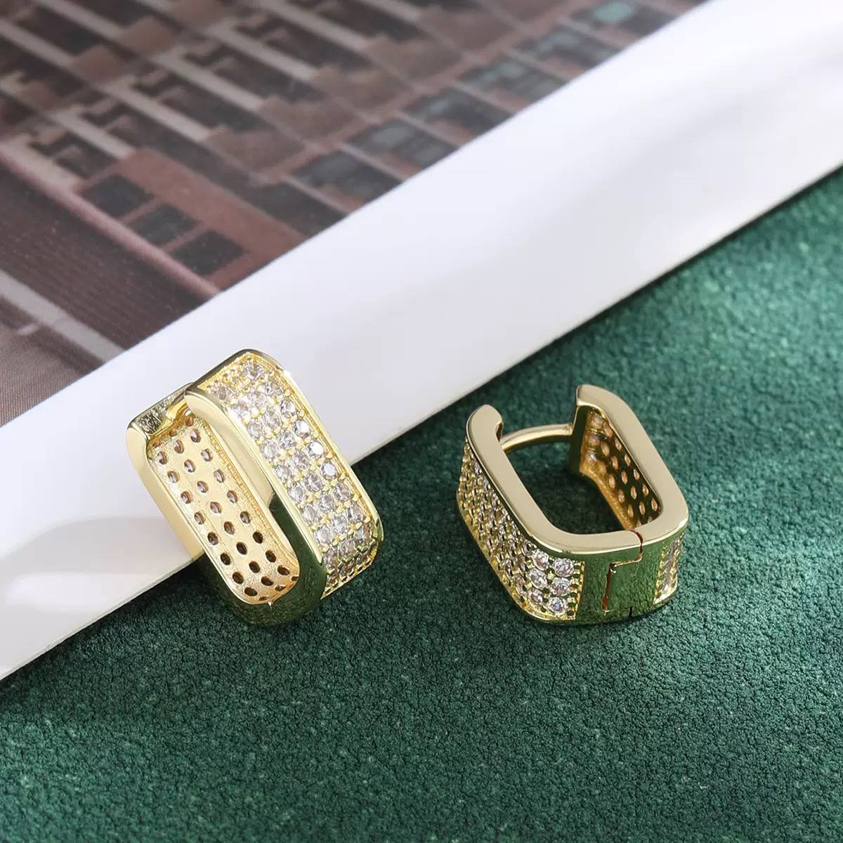 Zircona Triple Row Stud – Chinese Gold Mini Zircon Earring  S1