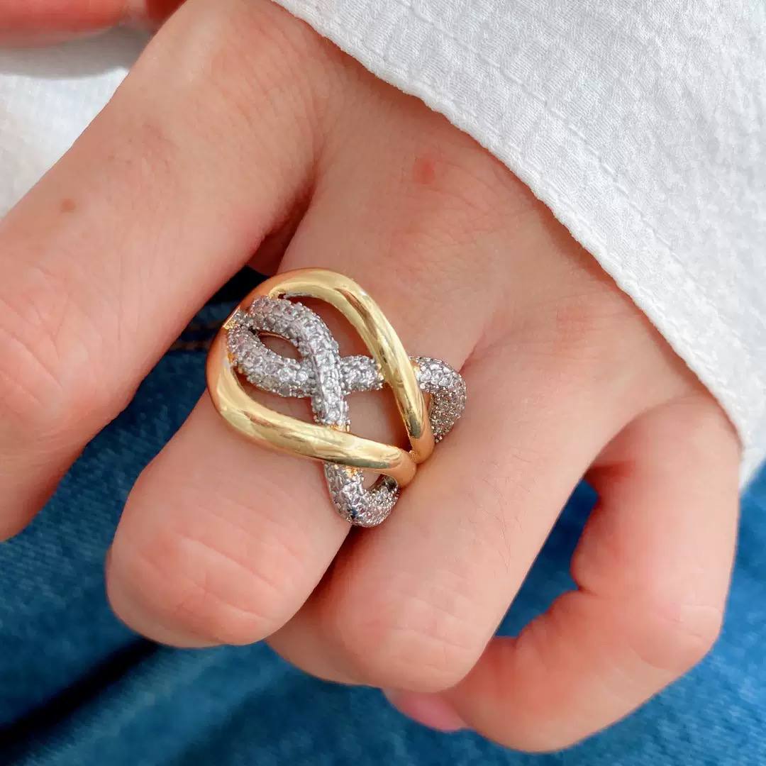 Gold Plated Zircon Ring – Free Size S1